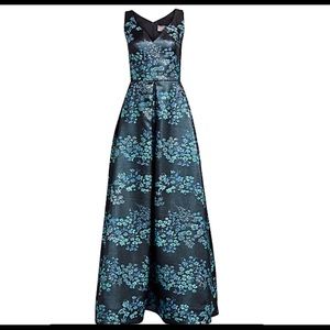 Metallic Floral V-Neck Sleeveless A-Line Gown